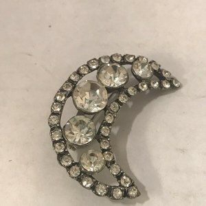 Vtg Rinestone Moon Brooch Starlight Costume v681